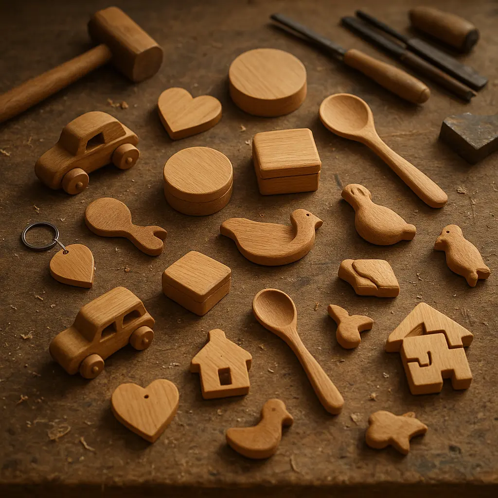 Holzgeschenke auf Werkbank