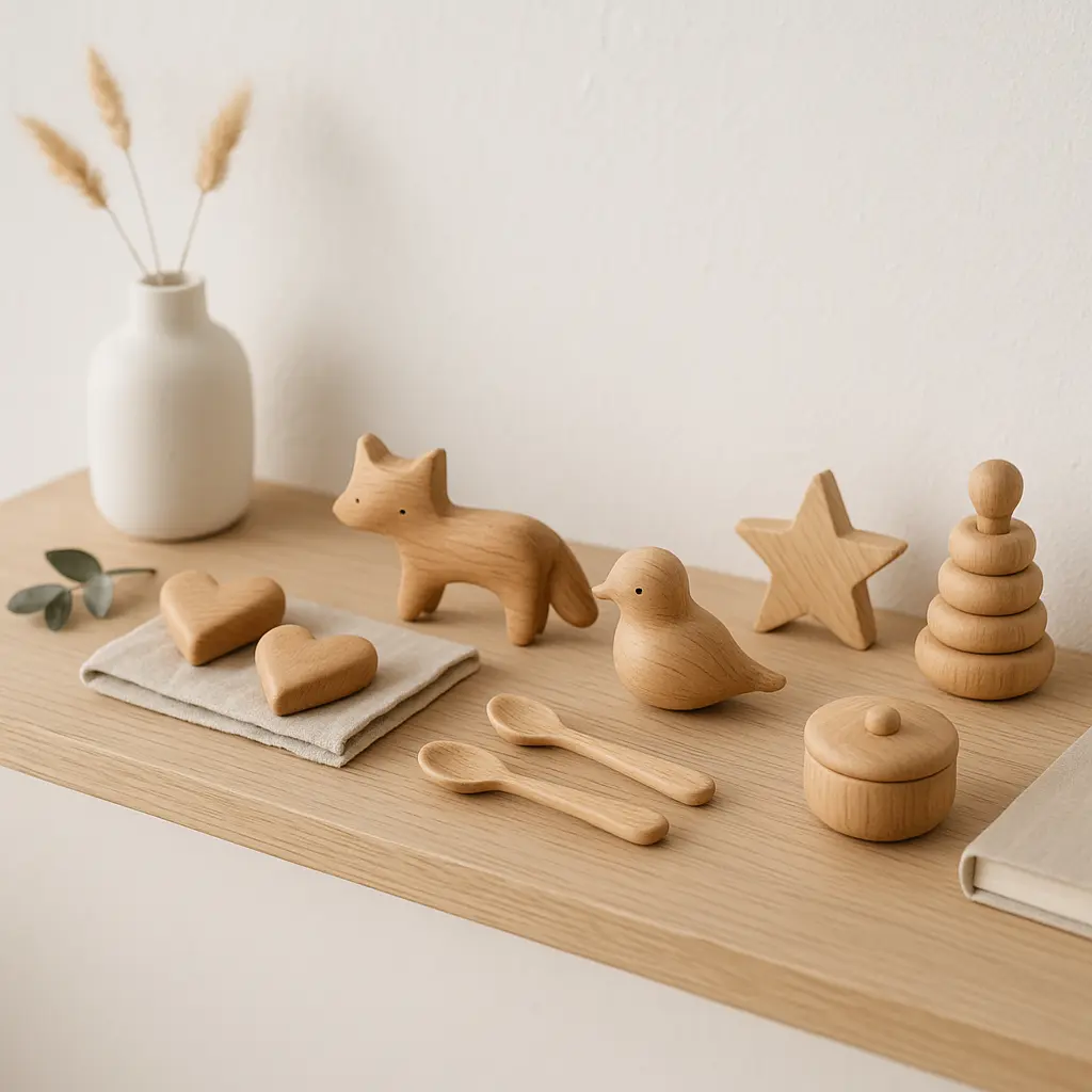Holz-Andenken auf Regal im Studio